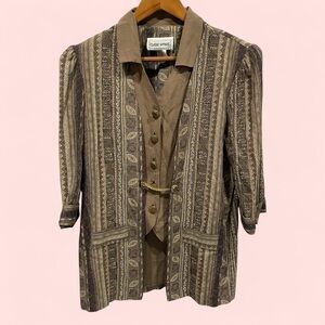 Vintage funky 80’s blazer vest combo chinky gold bling buttons chain tan groovy